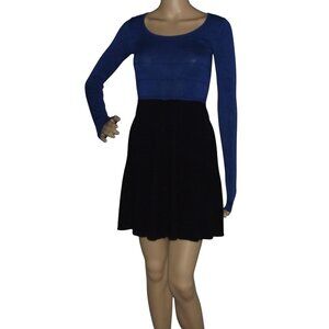 Express Sweater Dress Womens Size XS Blue Black fit & flare Skater 0-2